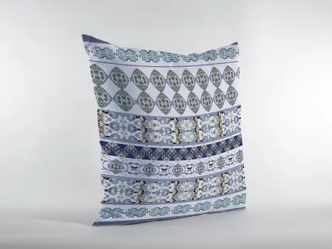 16” Navy White Strips Boho Suede Throw Pillow
