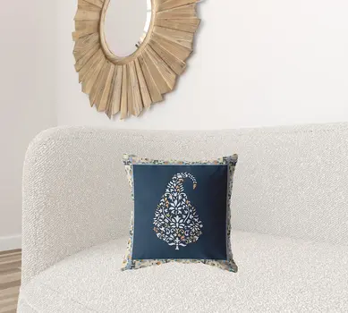 18” Orange Navy Paisley Suede Decorative Throw Pillow