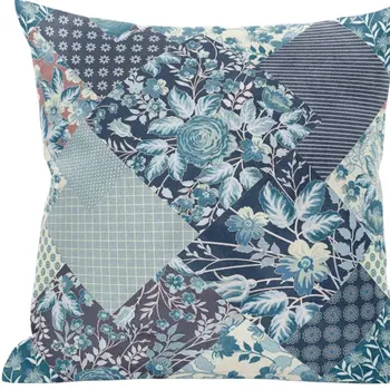 16" Blue White Floral Zippered Suede Throw Pillow