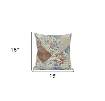 16" Orange Yellow Floral Zippered Suede Throw Pillow