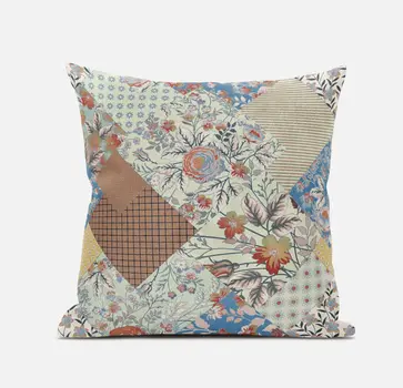 20" Orange Yellow Floral Zippered Suede Throw Pillow