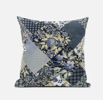 18" Black Yellow Floral Zippered Suede Throw Pillow