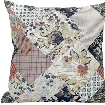 16" Peach Black Floral Zippered Suede Throw Pillow