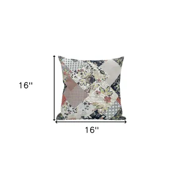 16" Peach Black Floral Zippered Suede Throw Pillow