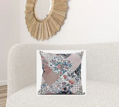 20" White Pink Floral Zippered Suede Throw Pillow