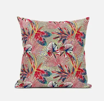 18” Red Gold Tropical Zippered Suede Throw Pillow