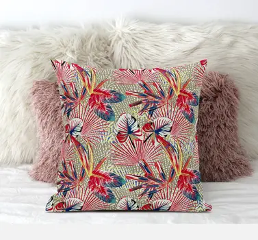 18” Red Gold Tropical Zippered Suede Throw Pillow