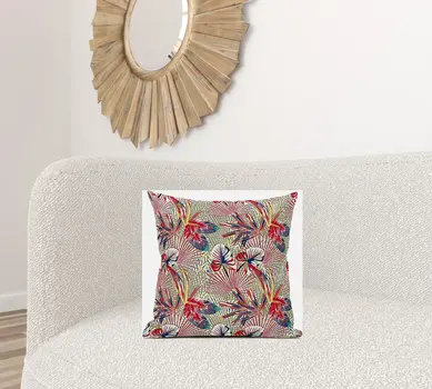 18” Red Gold Tropical Zippered Suede Throw Pillow