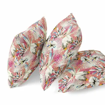 20” White Red Tropical Zippered Suede Throw Pillow