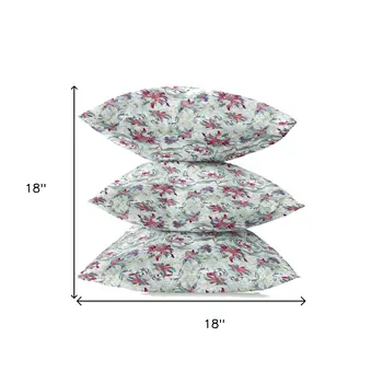 18" Light Green Magenta Roses Zippered Suede Throw Pillow