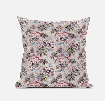 20" Lavender Pink Roses Zippered Suede Throw Pillow