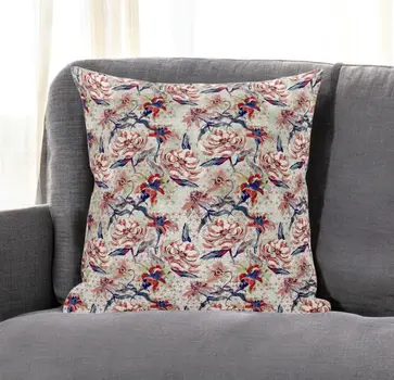 16" Red Light Indigo Roses Zippered Suede Throw Pillow