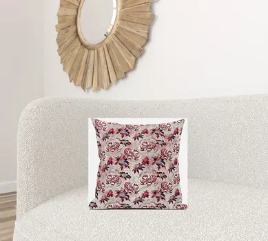 18" Red White Roses Zippered Suede Throw Pillow