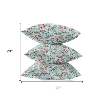20" Red Aqua Roses Zippered Suede Throw Pillow