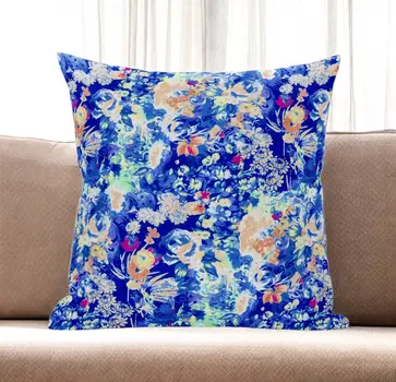 16" Bright Blue Springtime Zippered Suede Throw Pillow