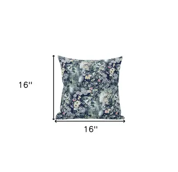16" Gray Indigo Springtime Zippered Suede Throw Pillow