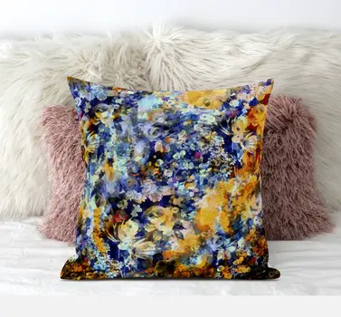 20" Orange Indigo Springtime Zippered Suede Throw Pillow