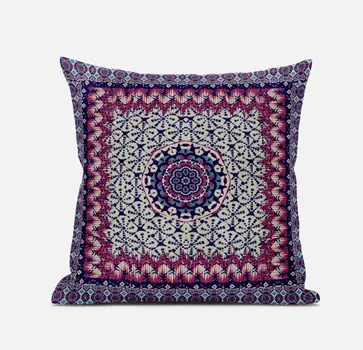 20” Magenta Indigo Holy Floral Zippered Suede Throw Pillow