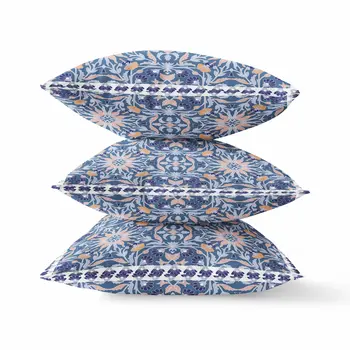 16” Blue Pink Paisley Zippered Suede Throw Pillow