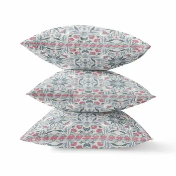18” Pink Gray Paisley Zippered Suede Throw Pillow