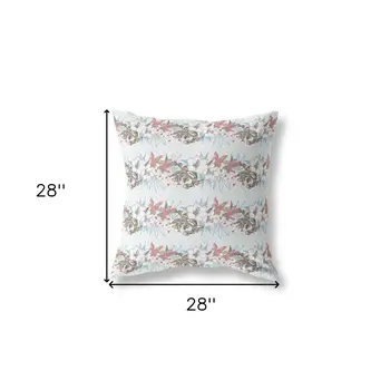 28" X 28" Light Blue Blown Seam Floral Indoor Outdoor Throw Pillow