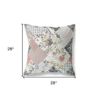 28" Peach Black Floral Indoor Outdoor Throw Pillow