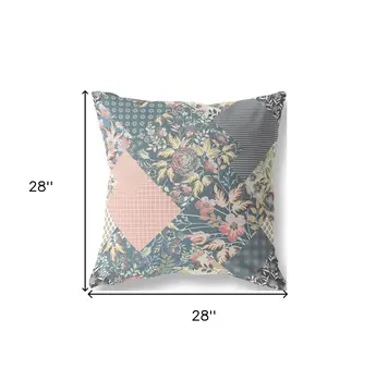 28" Green Peach Boho Floral Indoor Outdoor Throw Pillow