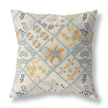28” Gold Cream Patch Indoor Outdoor Throw Pillow