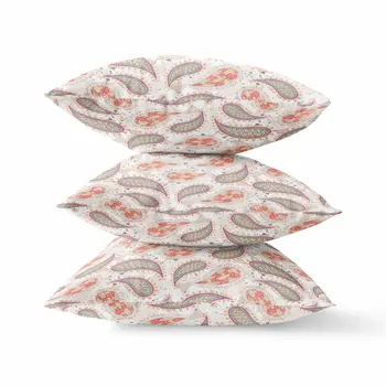 26” Red Beige Boho Paisley Indoor Outdoor Throw Pillow