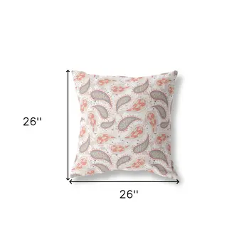 26” Red Beige Boho Paisley Indoor Outdoor Throw Pillow