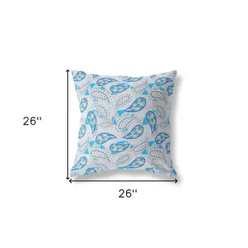 26” Blue Peach Boho Paisley Indoor Outdoor Throw Pillow