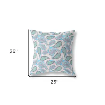 26” Blue Green Boho Paisley Indoor Outdoor Throw Pillow