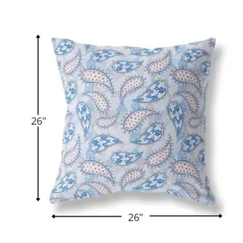26” Blue Gray Boho Paisley Indoor Outdoor Throw Pillow