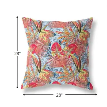 28” Crimson Yellow Tropical Indoor Outdoor Throw Pillow