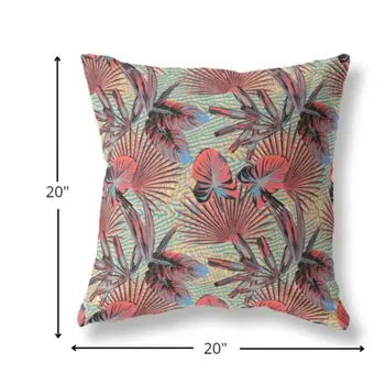 20” Red Yellow Tropical Indoor Outdoor Throw Pillow