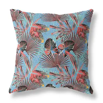 28” Coral Blue Tropical Indoor Outdoor Throw Pillow
