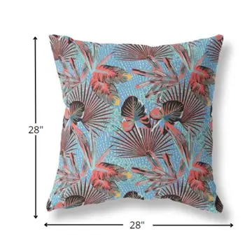 28” Coral Blue Tropical Indoor Outdoor Throw Pillow