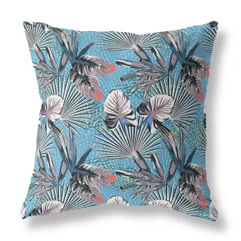 16” Black Blue Tropical Indoor Outdoor Throw Pillow