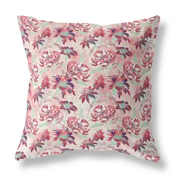 20” Red White Roses Indoor Outdoor Throw Pillow