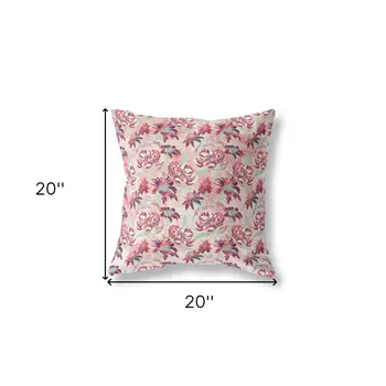 20” Red White Roses Indoor Outdoor Throw Pillow