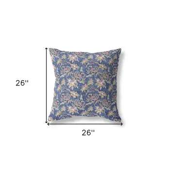 26” Blue Yellow Roses Indoor Outdoor Throw Pillow