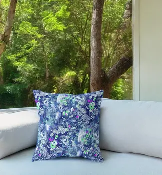 20" Purple Blue Springtime Indoor Outdoor Throw Pillow