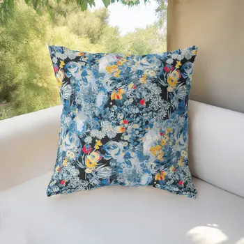 20" Blue Yellow Springtime Indoor Outdoor Throw Pillow