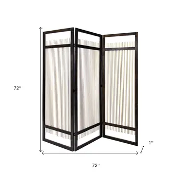Light and Dark Rattan Three Panel Room Divider Screen