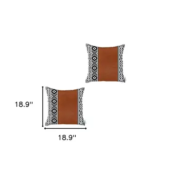 Set of Two 18" Brown and White Faux Leather Throw Pillow