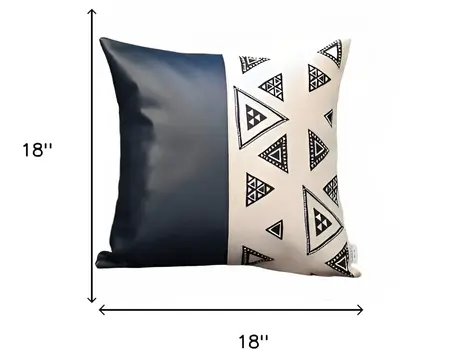 Set of Two 18" Black and White Geometric Fabric and Faux Leather Throw Pillows