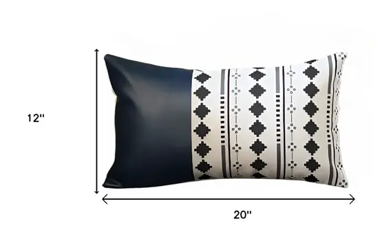 Set of Four 12" X 20" White Diamond Fabric and Faux Leather Lumbar Throw Pillow Covers