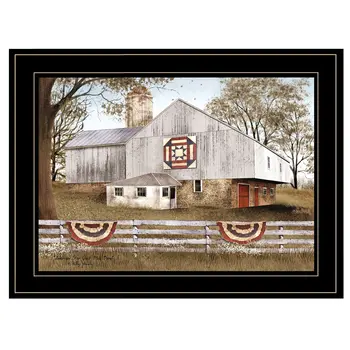 American Star Quilt Block Barn 2 Black Framed Print Wall Art
