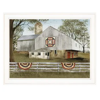 American Star Quilt Block Barn 3 White Framed Print Wall Art