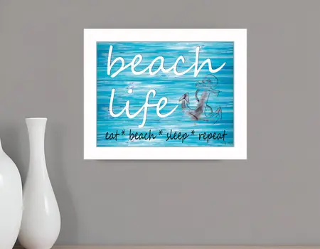 Beach Life 3 White Framed Print Wall Art